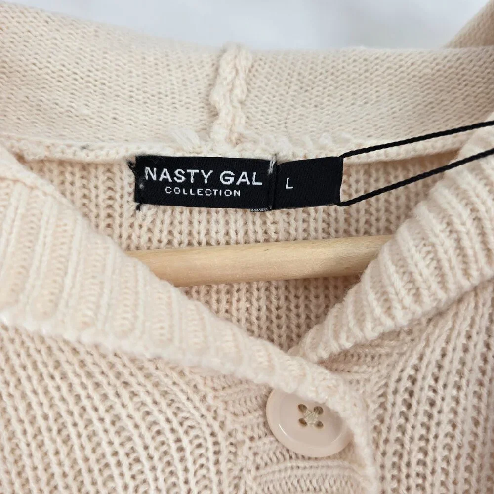 Nasty Gal Womens Recycled Knitted Ribbed Hooded Long Sleeve Rompee Sz Large Sand - Picture 6 of 12